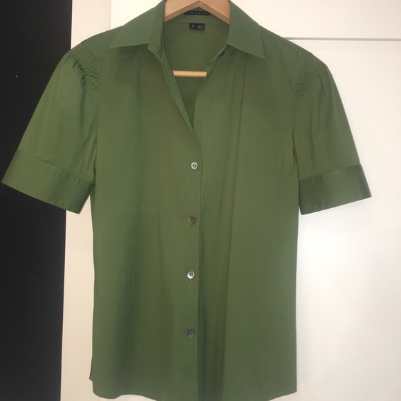 Theory army green stretch cotton blouse Small - Picture 2 of 5